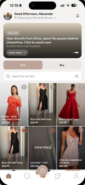 UrbanHires on iOS: the hire feed this screen renders